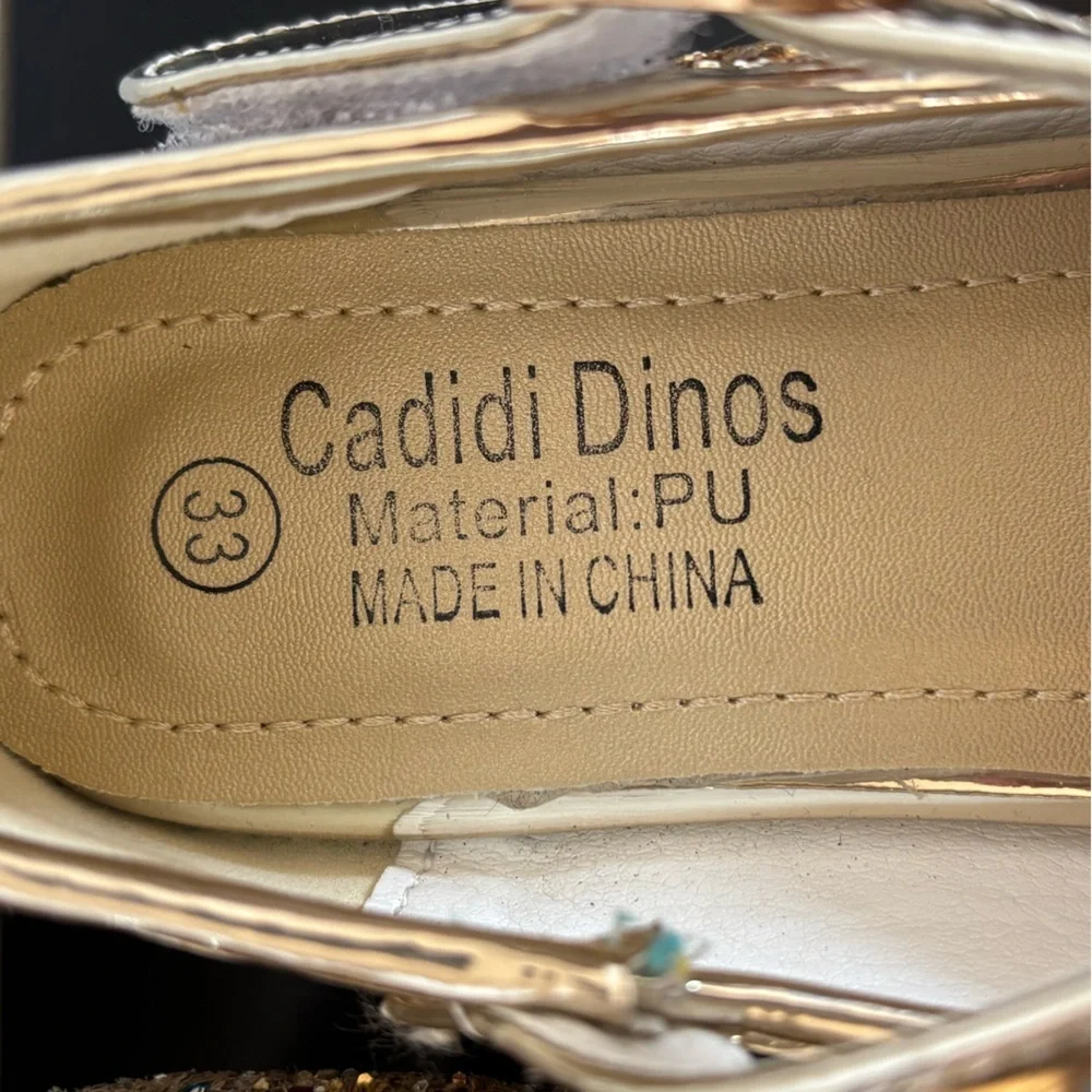 Cadidi Dinos Formal Dress Shoes Mary Jane Heels Girls 33EU 1.5-2US Gold Princess